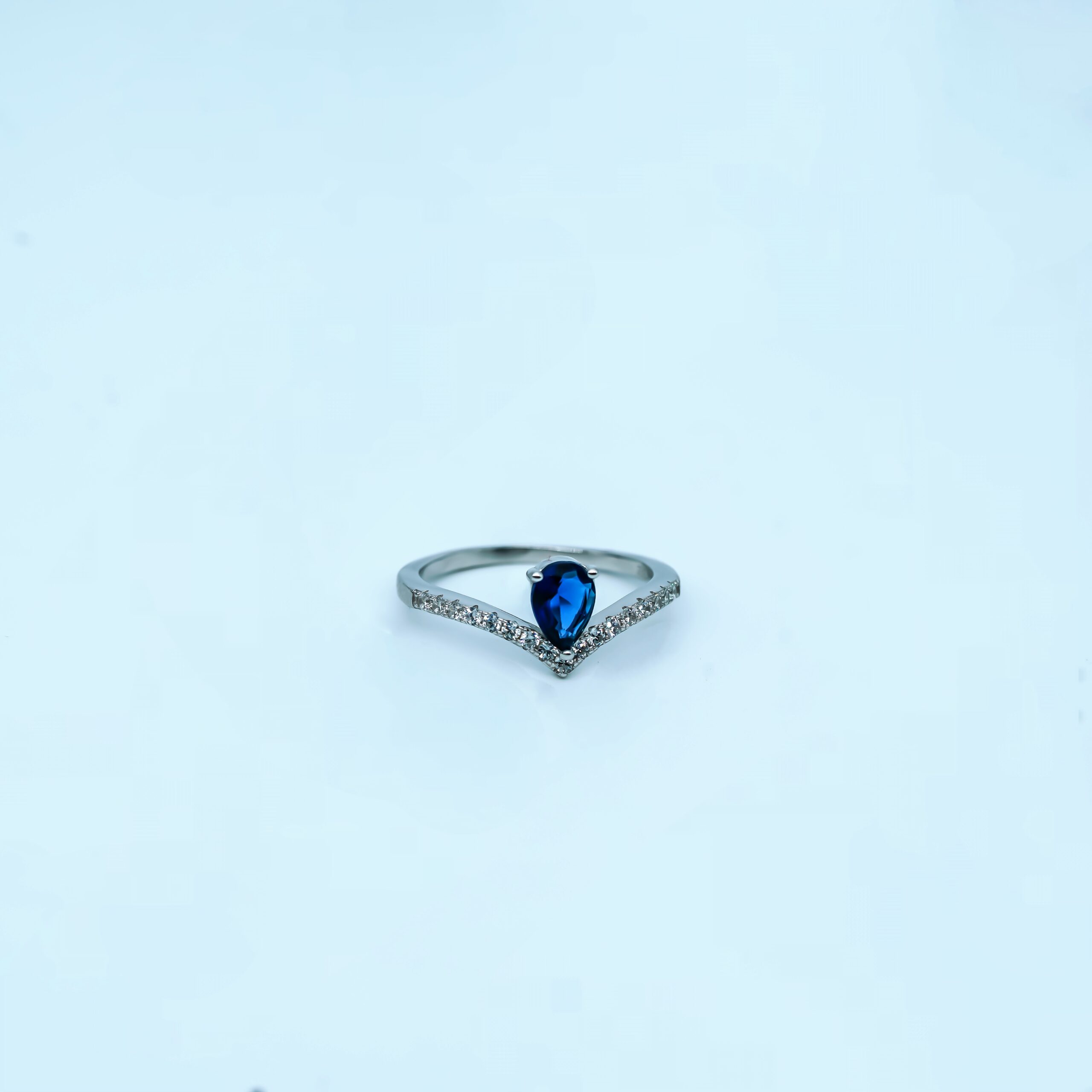 Pure Silver Blue Sapphire Teardrop Ring – 925 Sterling Silver Gemstone Ring - Image 2