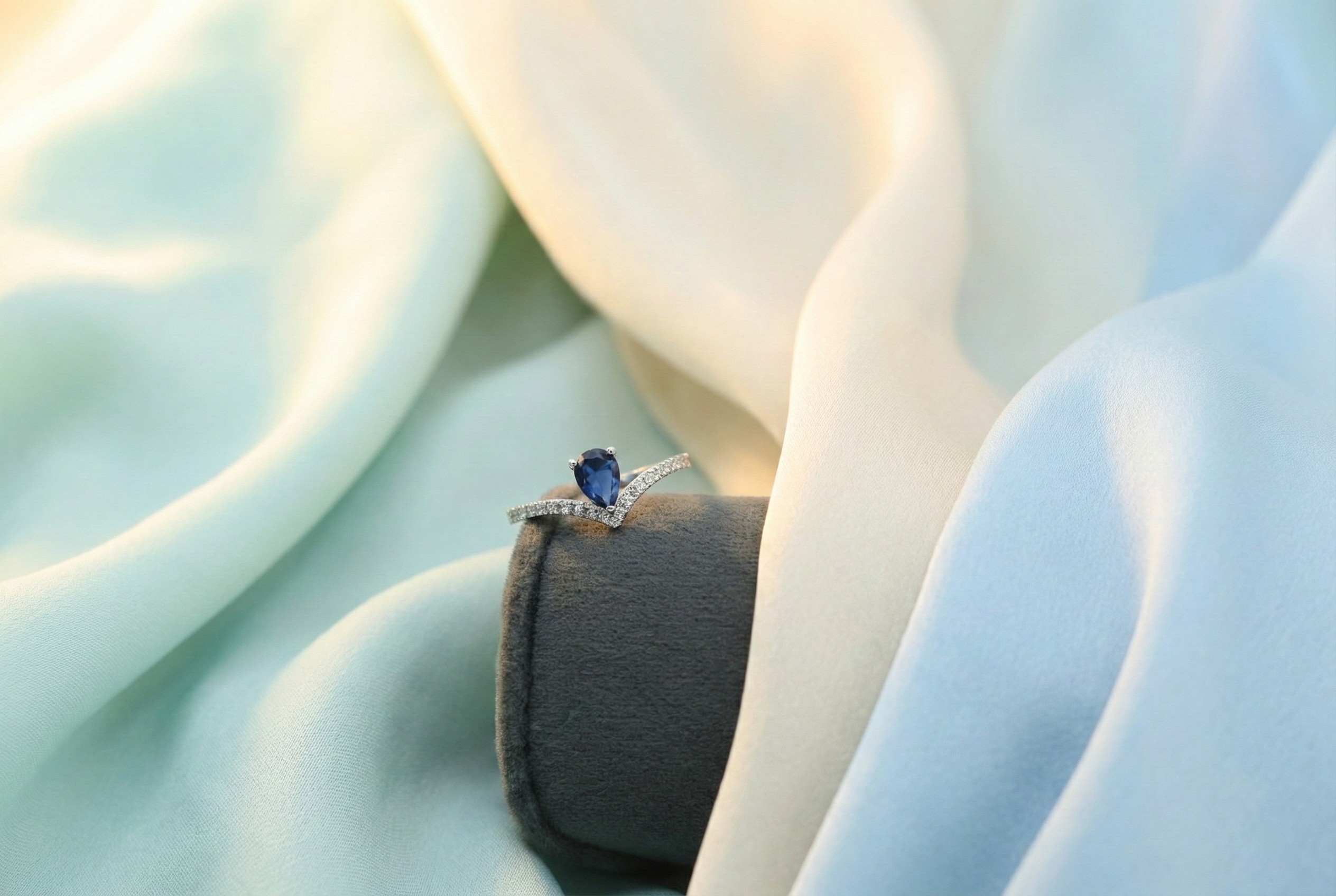 Pure Silver Blue Sapphire Teardrop Ring – 925 Sterling Silver Gemstone Ring - Image 3