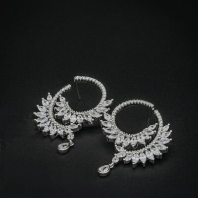 Elegant Pure Silver CZ Hoop Earrings