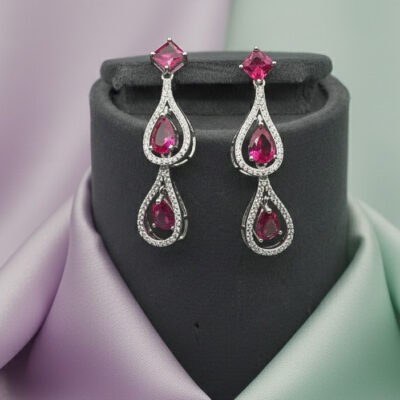 Pink Gemstone Silver Drop Earrings