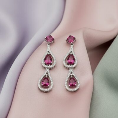 Pink Gemstone Silver Drop Earrings1