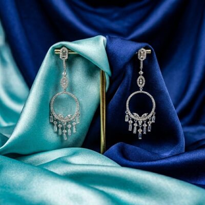 Silver Chandelier Hoop Earrings with CZ Droplets