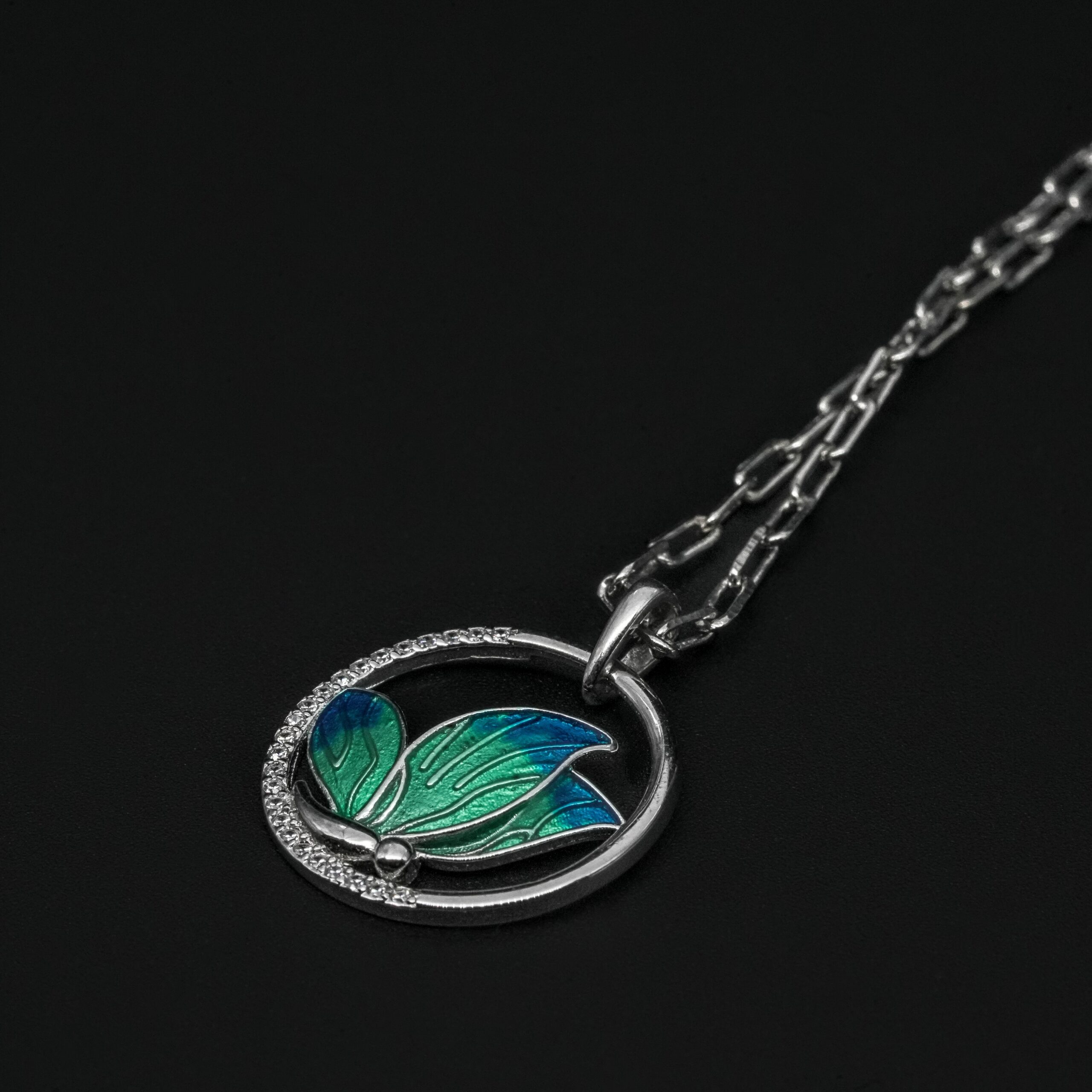 Pure Silver Enamel Butterfly Pendant - Image 2