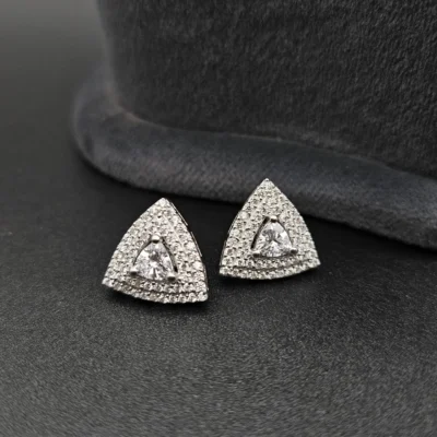 Sterling Silver Triangle Stud Earrings with Crystal Detailing (925 Silver)