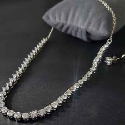 Sterling Silver Tennis Necklace Set with Matching Stud Earrings (925 Silver)