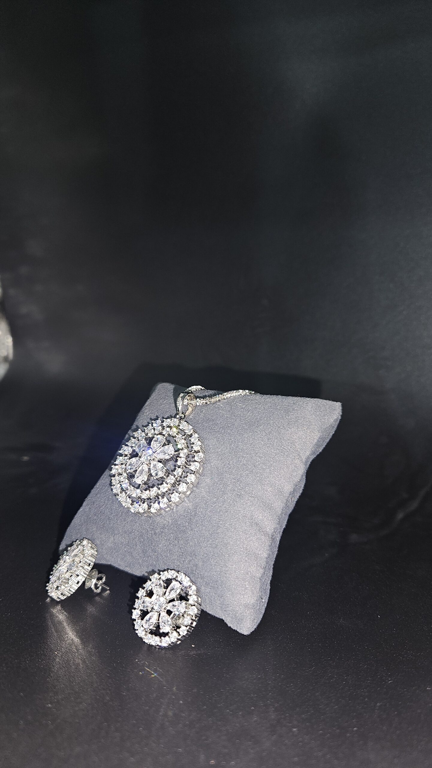 Sterling Silver Floral Halo Pendant Set with Crystal Stones - Image 3