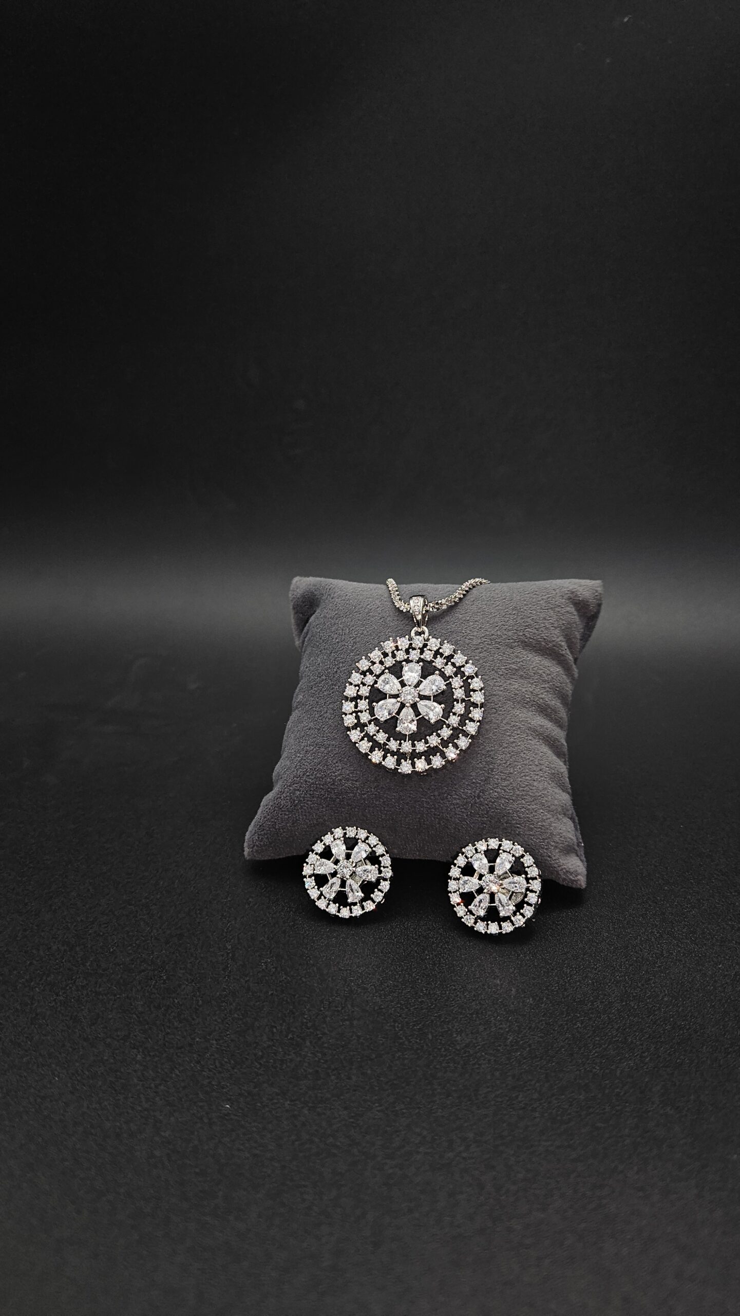 Sterling Silver Floral Halo Pendant Set with Crystal Stones - Image 4