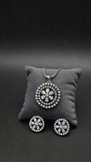 Sterling Silver Floral Pendant Set with Halo Crystal Design (925 Silver)