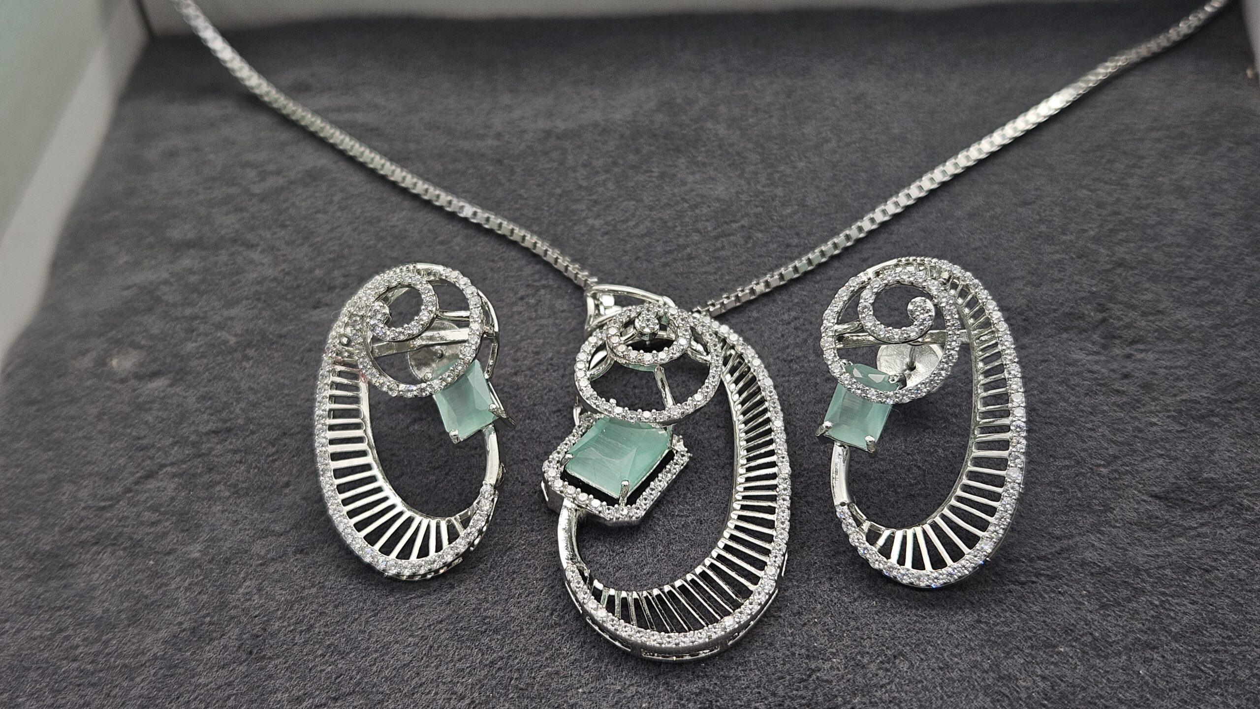 Elegant Sterling Silver Green Gemstone Pendant & Earrings Set - Image 5