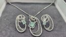 Elegant Pure Silver Green Gemstone Pendant & Earrings Set