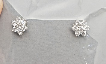 Sterling Silver Floral Cluster Stud Earrings with Crystal Stones (925 Silver)