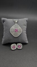 Sterling Silver Pink Stone Pendant Set with Geometric Floral Design (925 Silver)