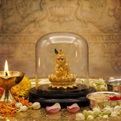 Bal Gopal silver idol seated on lotus in 925 sterling silver