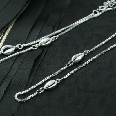 Sterling Silver Shell Anklet Pair with Minimal Box Chain Design (925 Silver)