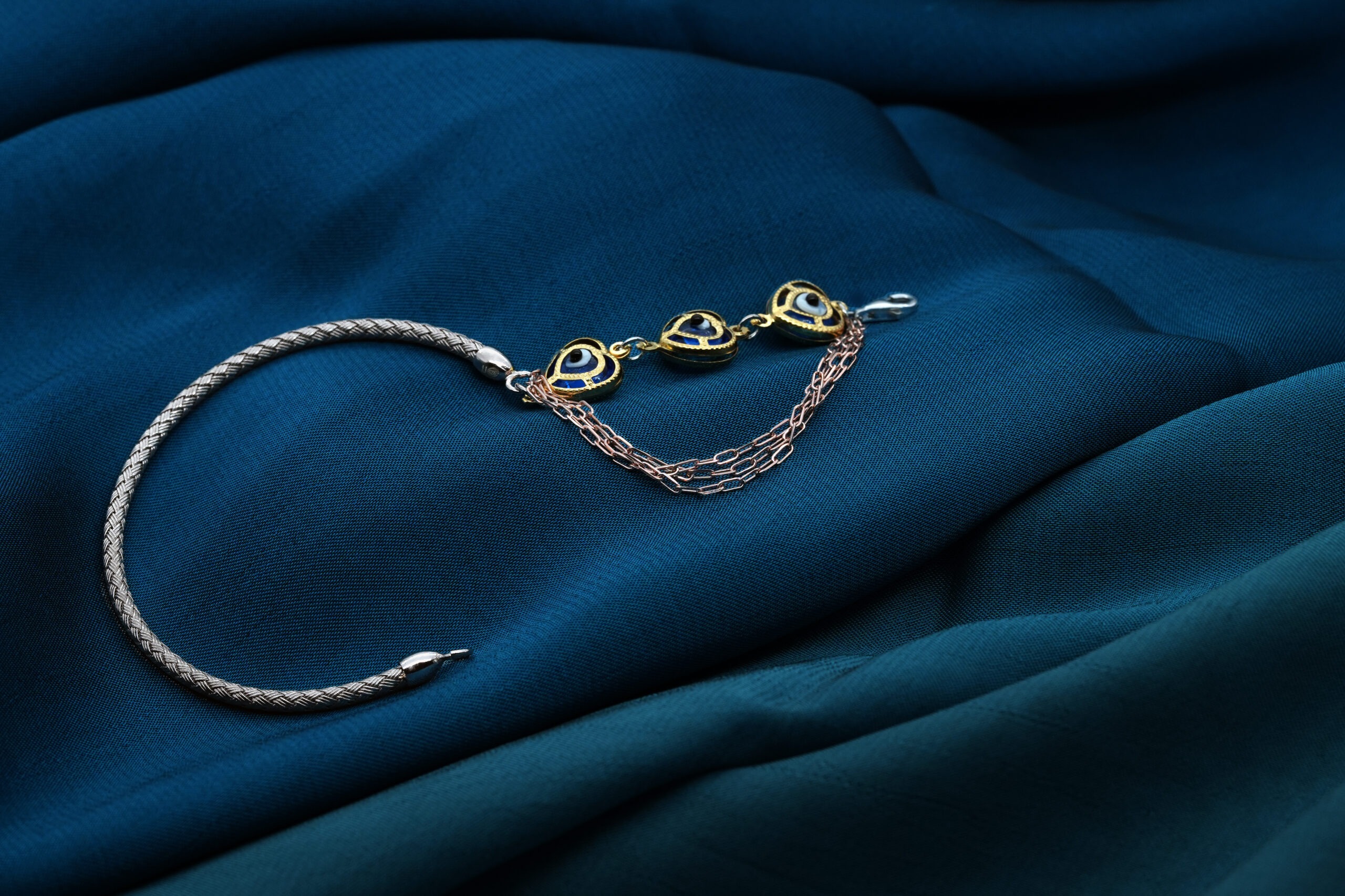 Dual-Tone Evil Eye Silver Bracelet for Women - Image 4