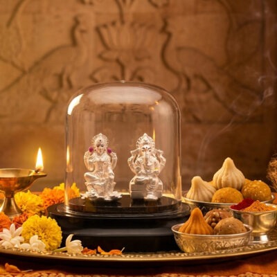 Goddess Lakshmi and Lord Ganesha silver idol set in 925 sterling silver