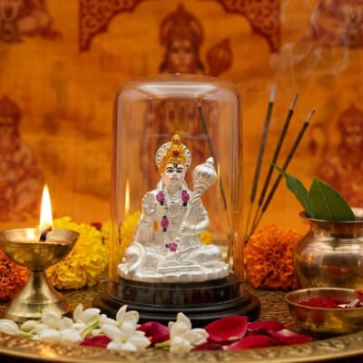 Hanuman silver idol in blessing posture made of 925 sterling silver