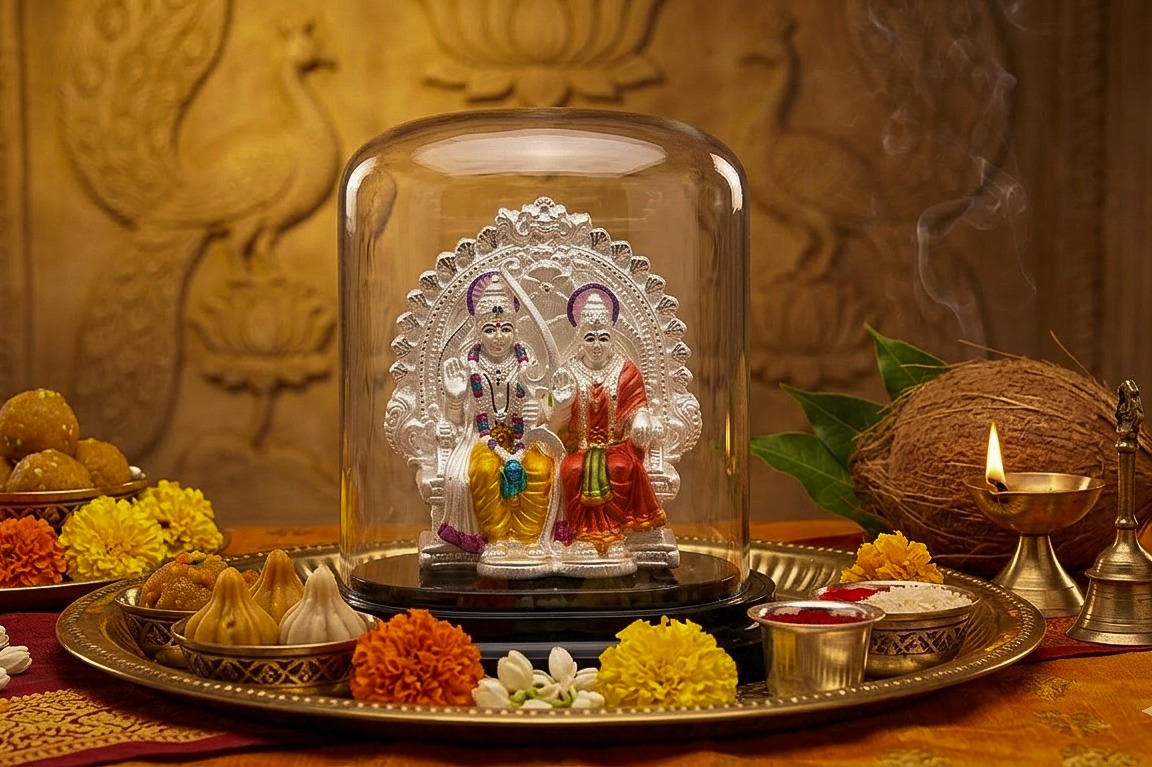 Lord Ram Sita silver idol in Ram Darbar form made of 925 sterling silver