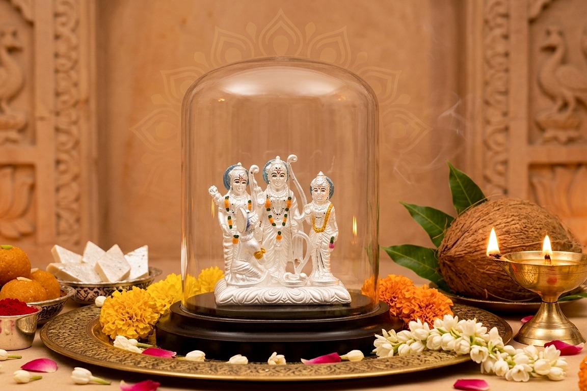 Lord Ram Sita Lakshman silver idol in 925 sterling silver