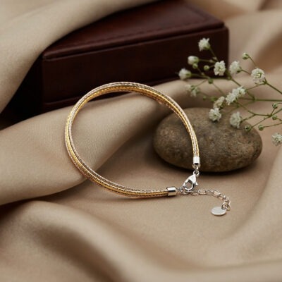 Tri-tone braided silver bracelet for women with adjustable clasp and elegant finish