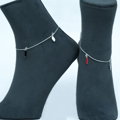 Sterling Silver Charm Anklet with Enamel Tags (925 Silver)