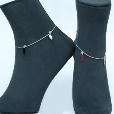 Sterling Silver Charm Anklet with Enamel Tags (925 Silver)