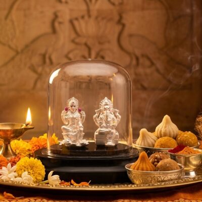 Goddess Lakshmi and Lord Ganesha silver idol set in 925 sterling silver