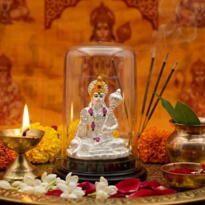 Hanuman silver idol in blessing posture made of 925 sterling silver